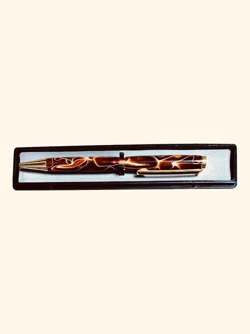 Custom Handcrafted Writing Pen Lava Bright W/Golden Accents In Case